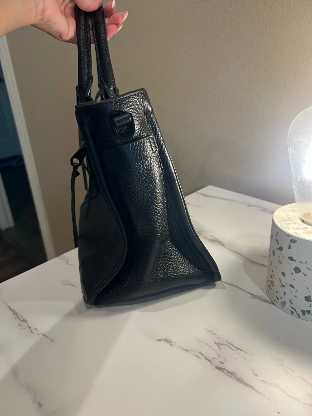 Rebecca Minkoff Regan Satchel in Black Pebbled Leather Silver Hardware Crossbody